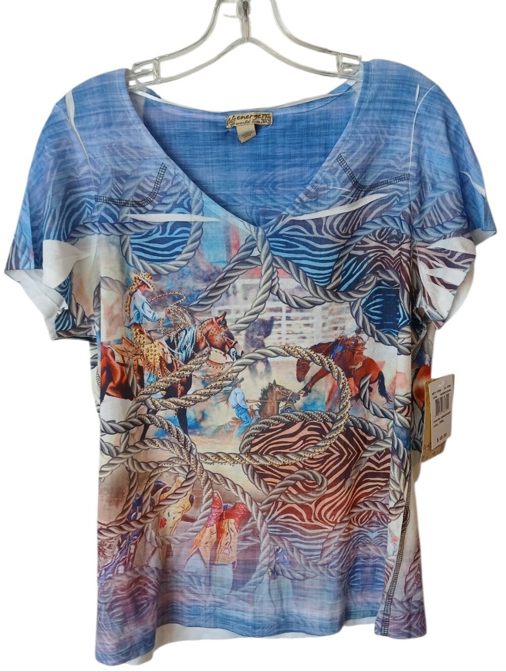 Energe World Wear Rodeo Cowboy Horse Western Top Vintage Y2K NWT